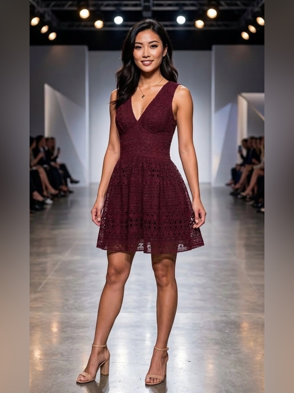 Abercrombie & Fitch Burgundy Lace V-Neck Mini Dress